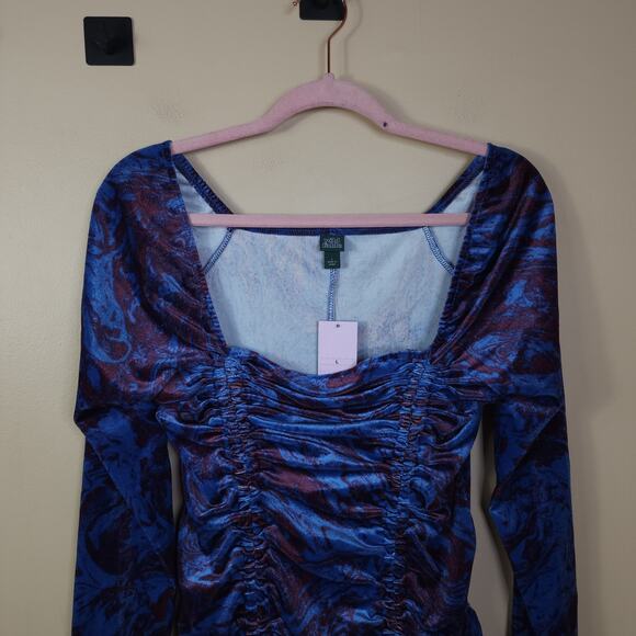 Wild Fable Long Sleeve Ruched Velvet Bodycon Dress in Purple Marble Size L - Picture 2 of 12